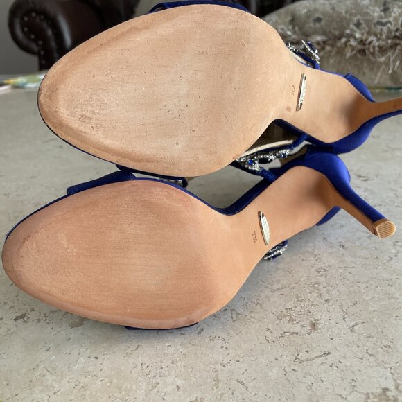 Badgley Mischka Georgia Cobalt Satin Strappy Jeweled High Heels,  Women's 7.5 - Picture 7 of 10